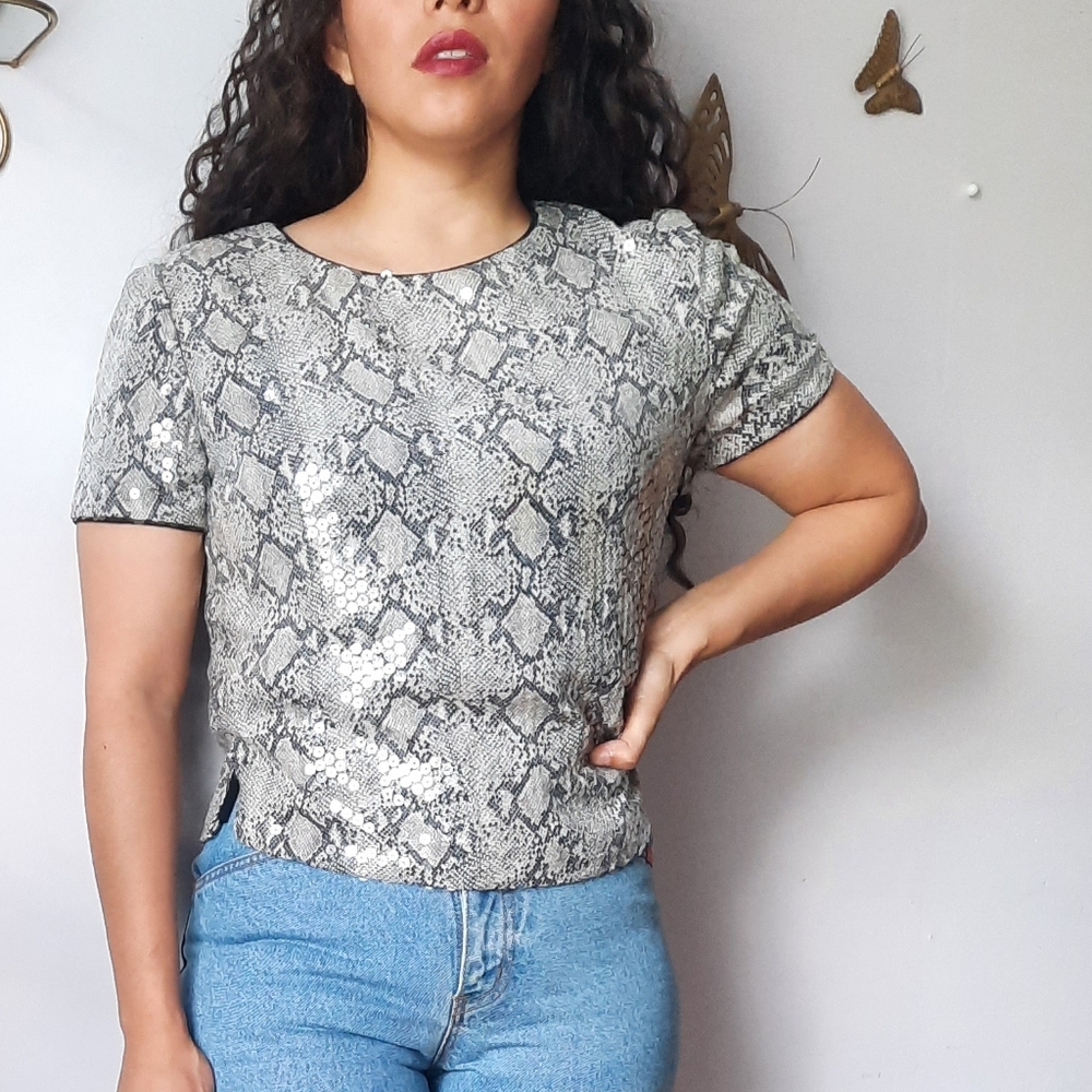 Vintage snake print sequins top